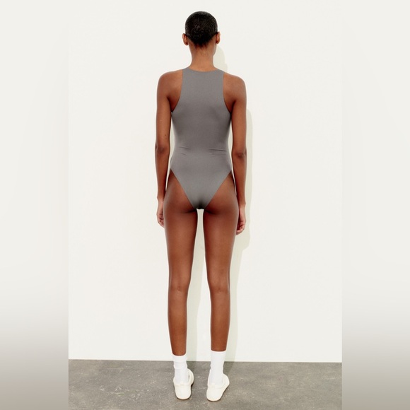 NWT Zara Polyamide Halter Bodysuit in Dark Grey Size L - Picture 3 of 15